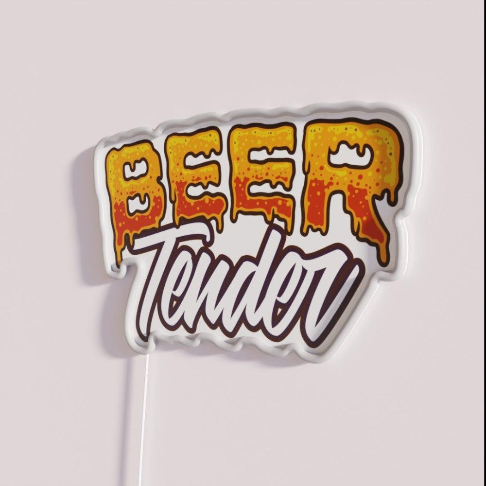 Beer Tender Typography Funny Bartender Rgb Led Neon Sign - Neon sign mounted on wall in room