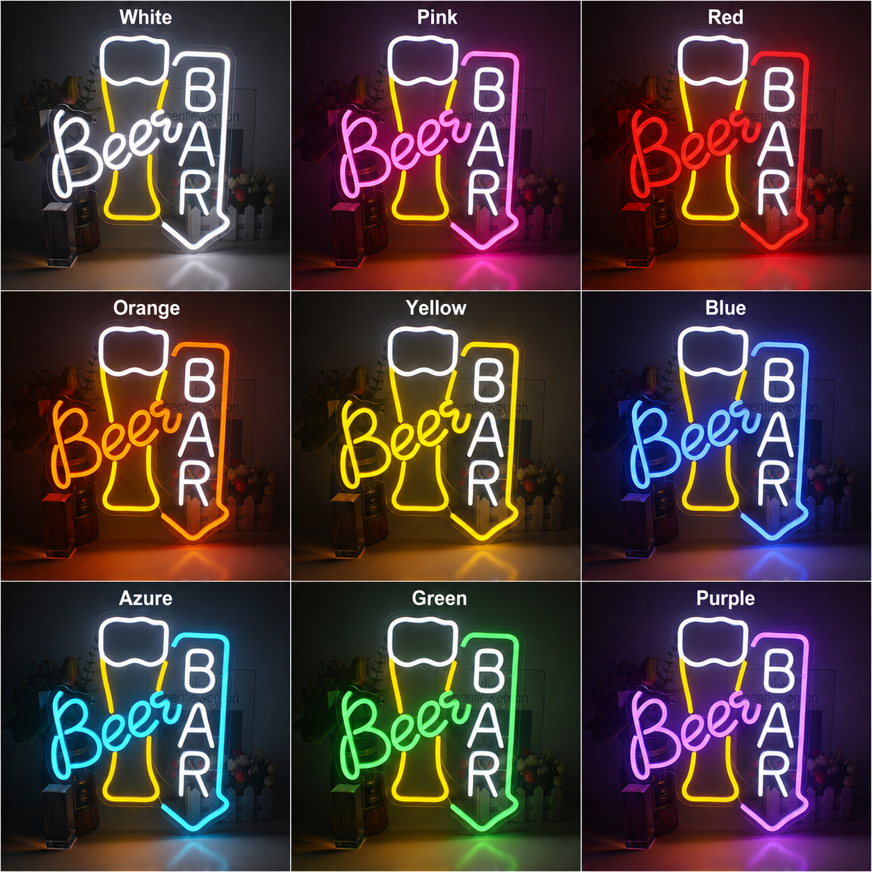 Beer Wall Decor LED Neon Sign color grid