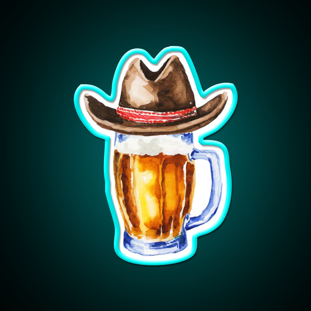 Beer With Cowboy Hat Beer Bar Decor Led Neon Sign Rgb Color