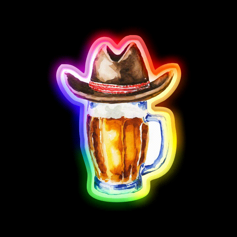 Beer With Cowboy Hat Beer Bar Decor Led Neon Sign Rgb Color - LED neon sign close-up detail