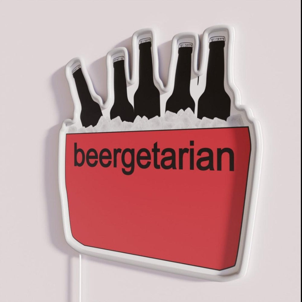 Beergetarian Rgb Led Neon Sign - Neon sign mounted on wall in room
