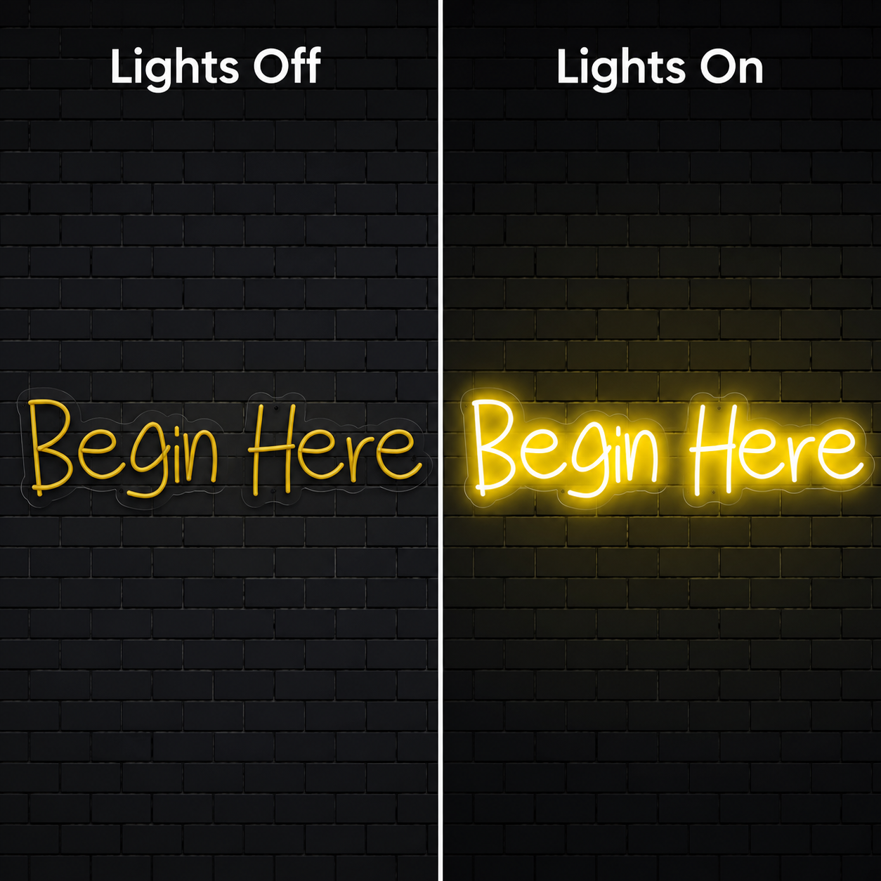 Begin Here LED Neon Sign - 06 Day Night Comparison