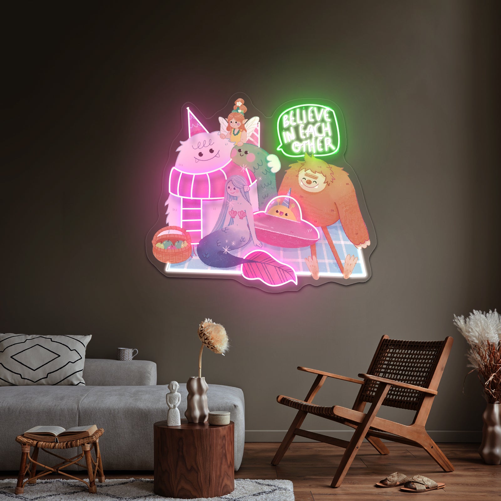 Believe In Each Other Big Foot Mermaid Fairy Alien Yeti Monster Neon Signs