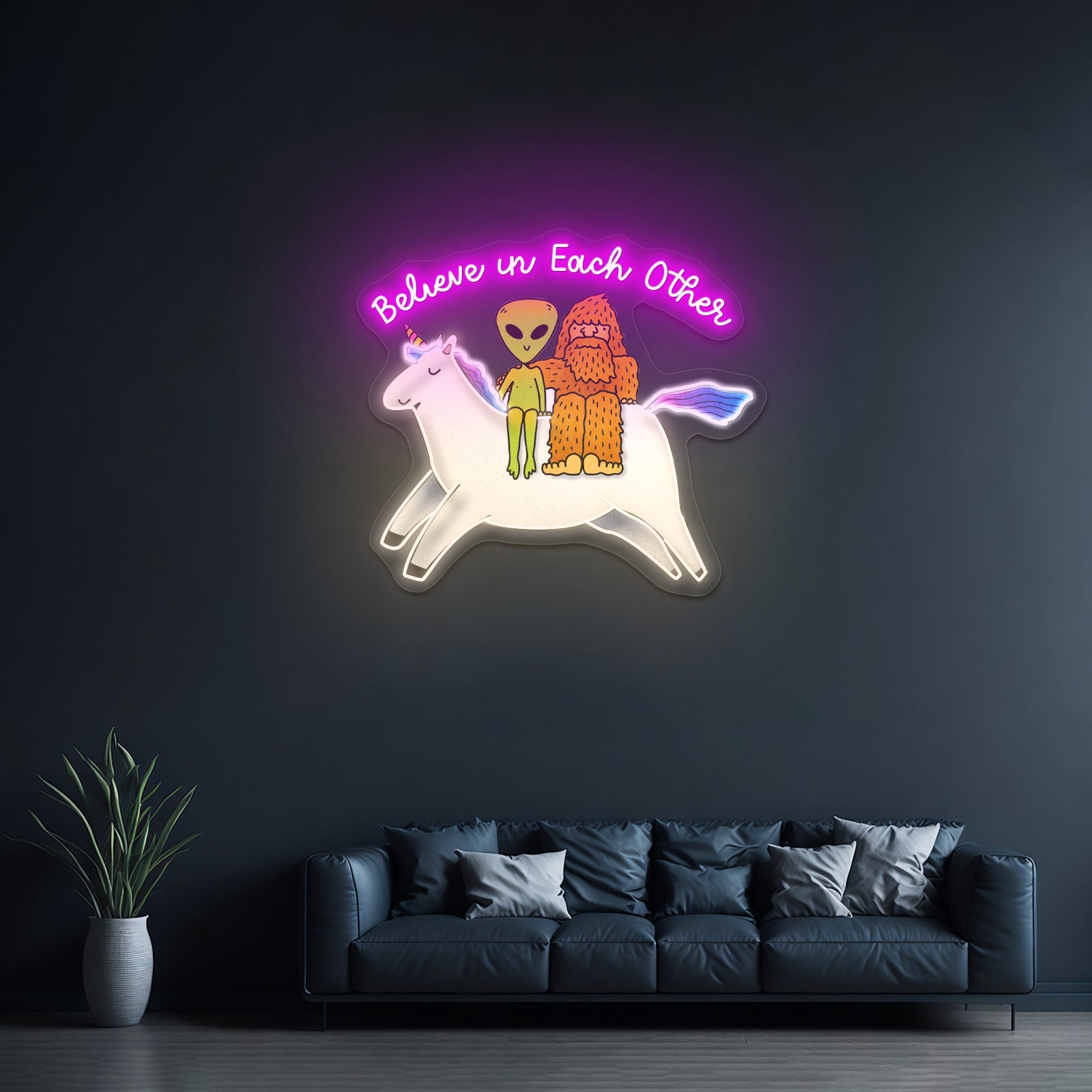 Believe In Yourself Rainbow Unicorn Large Neon Signs - Shineneon