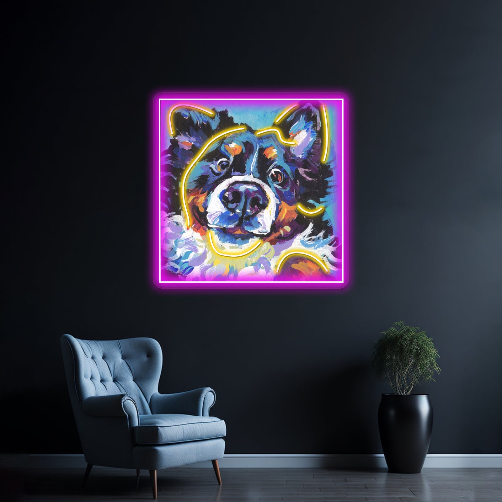 Bernese Mountain Dog Bright Colorful Pop Dog Artwork Led Neon Sign
