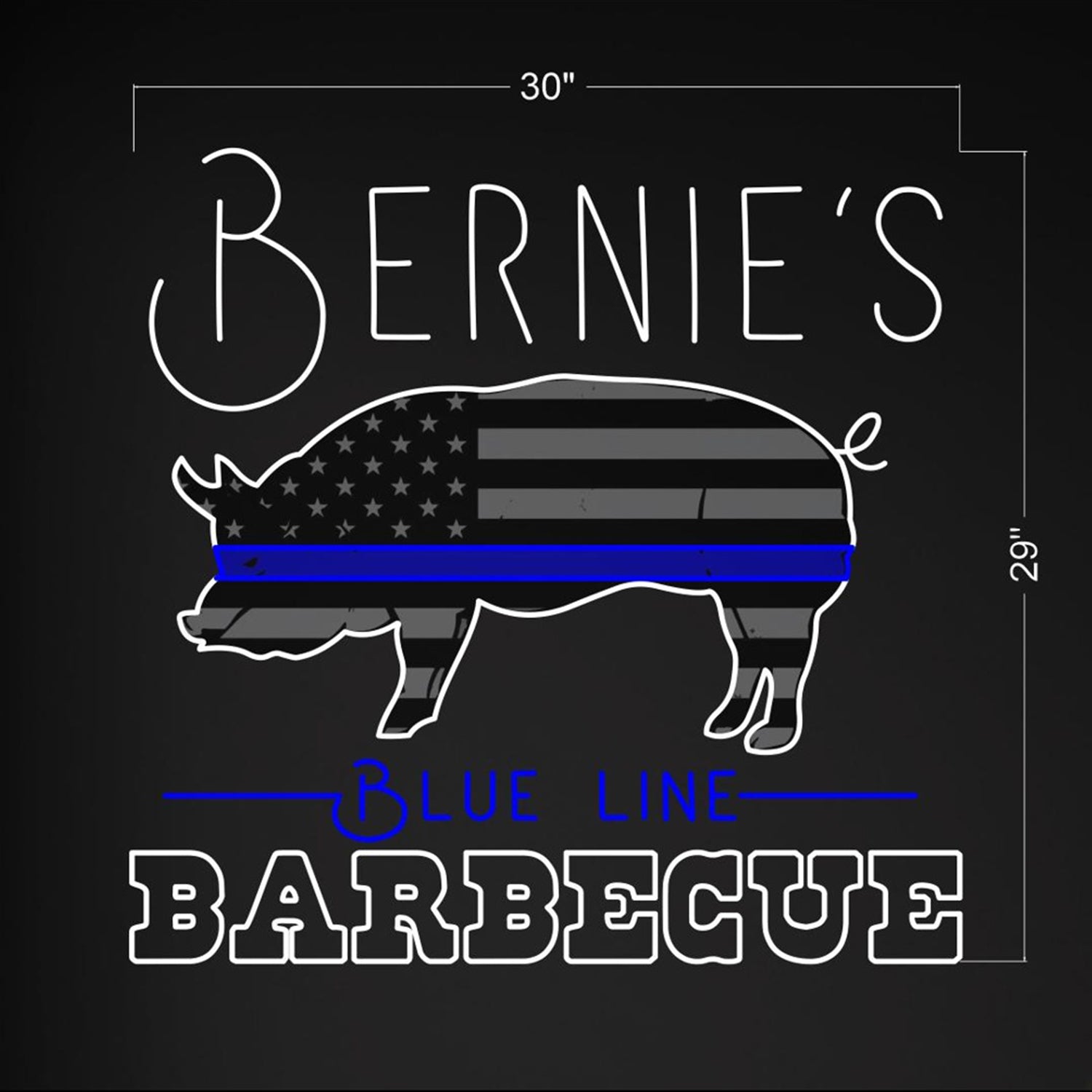 Bernies Blue Line Bbq Blue-White Patriotic Pig Led Neon Sign For Restaurant | Shineneon