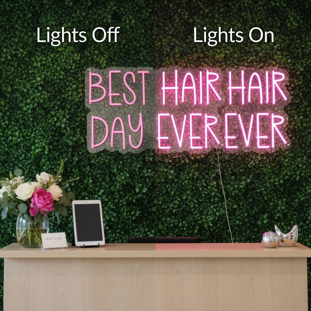Best Hair Day Ever LED Neon Sign - 06 Day Night Comparison