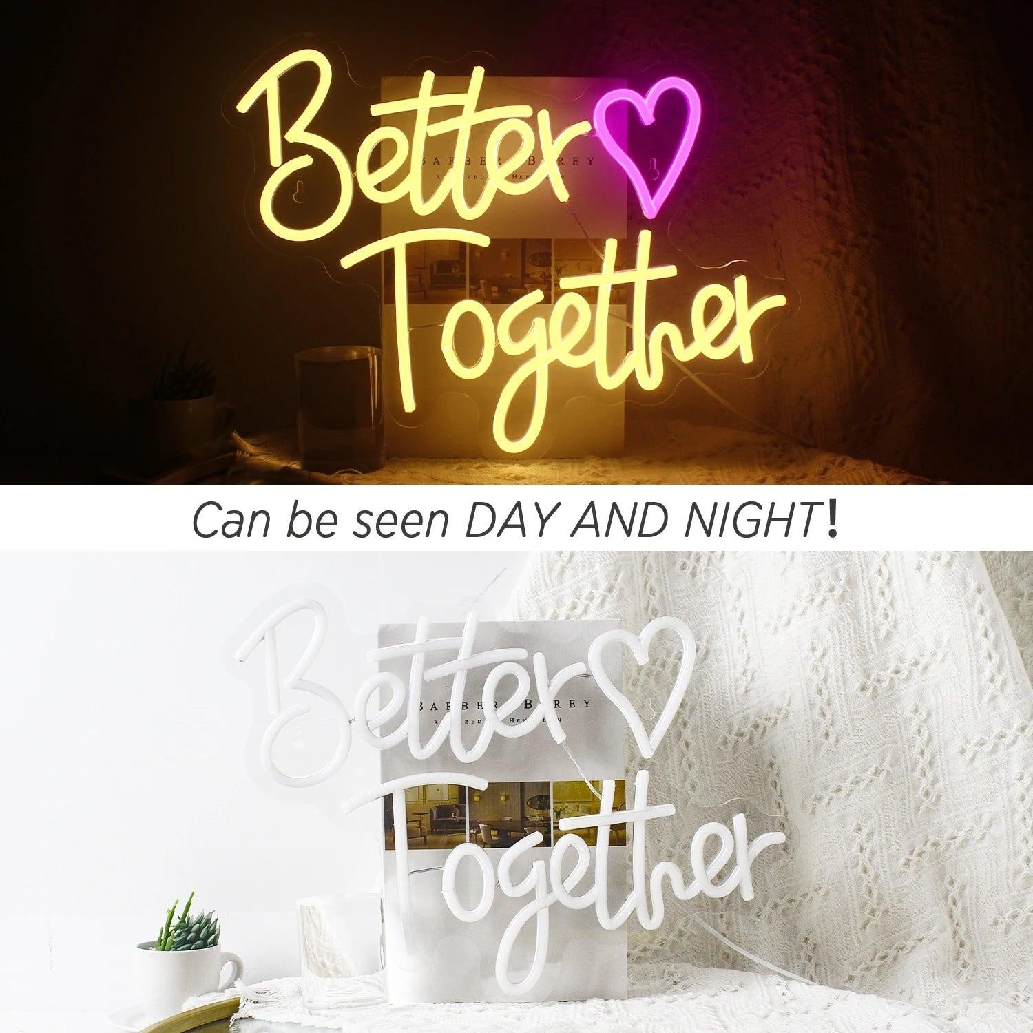 Better Together Heart Yellow-Purple Led Neon Sign For Home Cafe Decor | Shineneon