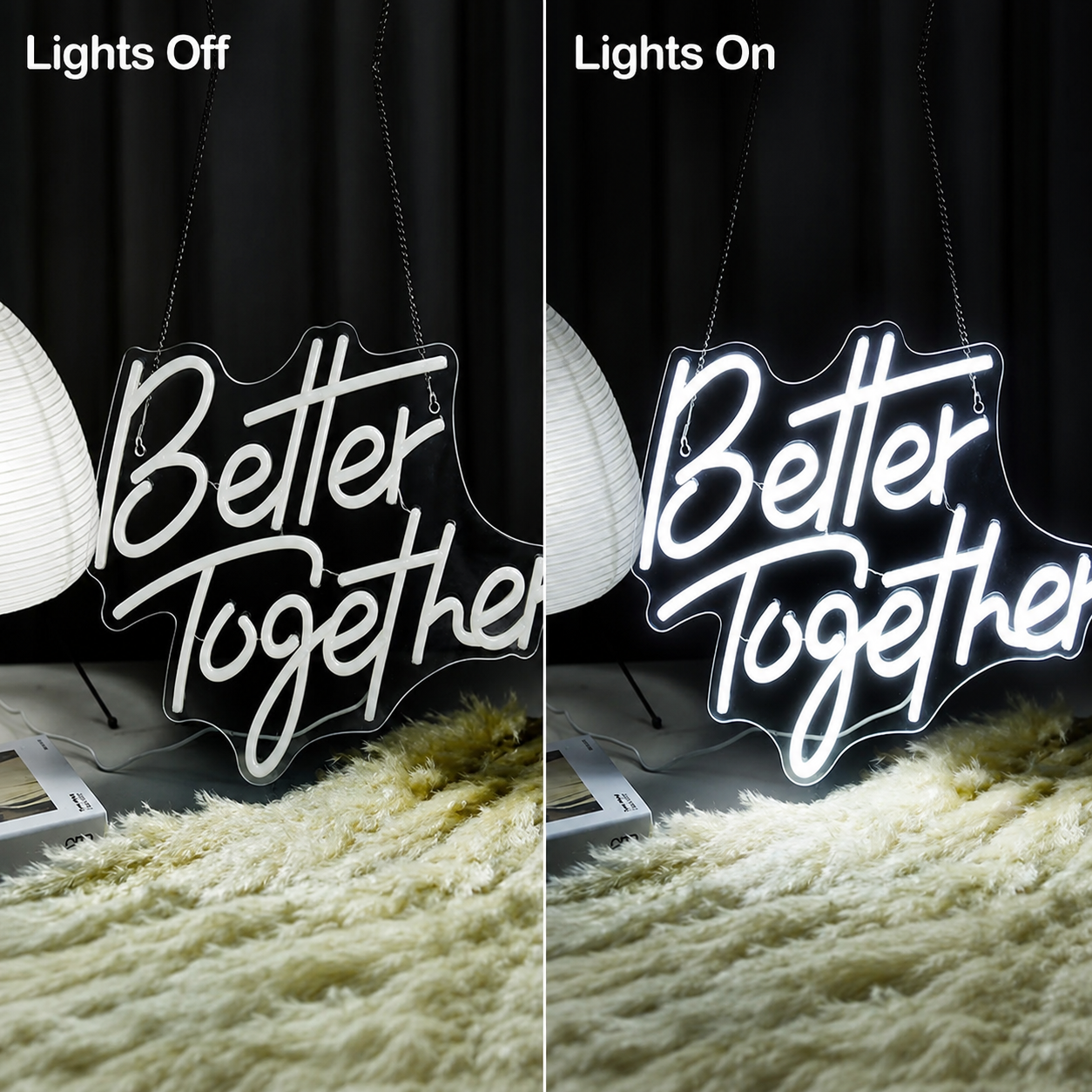 Better Together LED Neon Sign Living Room Decor - 06 Day Night Comparison