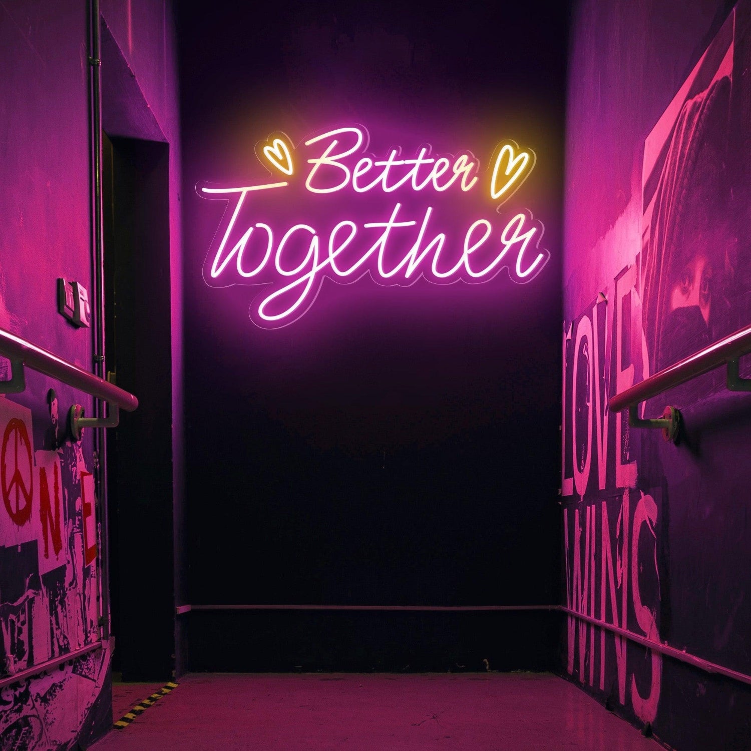 Better Together Pink And Yellow Hearts Led Neon Sign For Romantic Wedding Cafe Decor | Shineneon