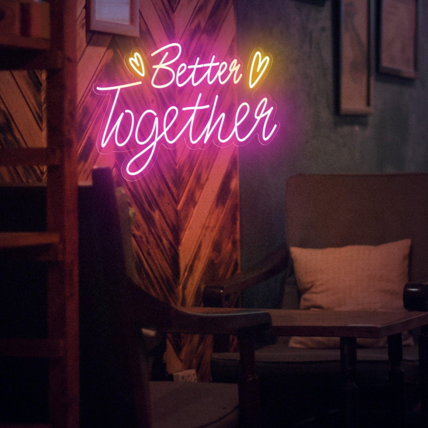 Better Together Pink And Yellow Hearts Led Neon Sign For Romantic Wedding Cafe Decor | Shineneon
