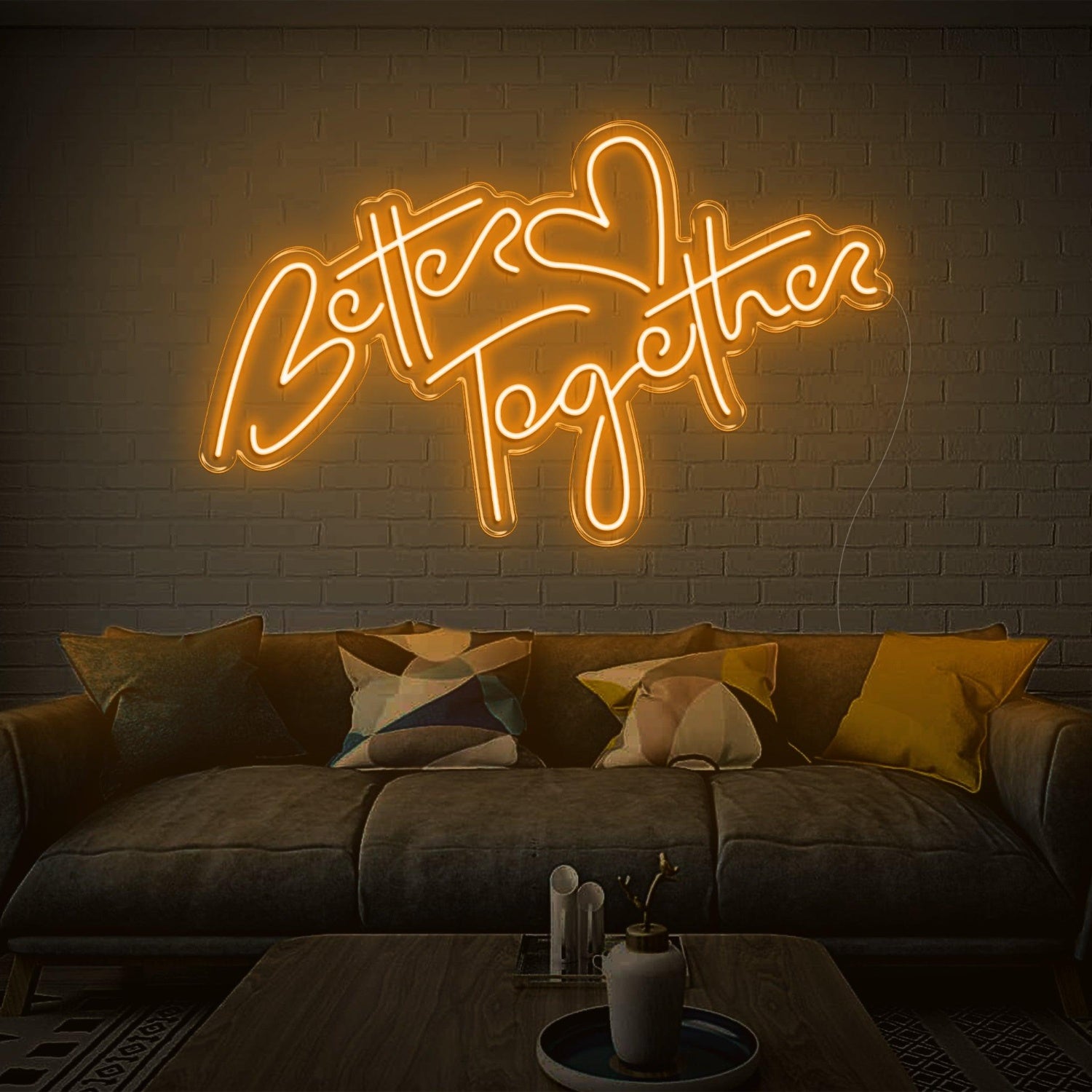 Better Together Warm Yellow Led Neon Sign Handwritten Heart Design For Home | Shineneon