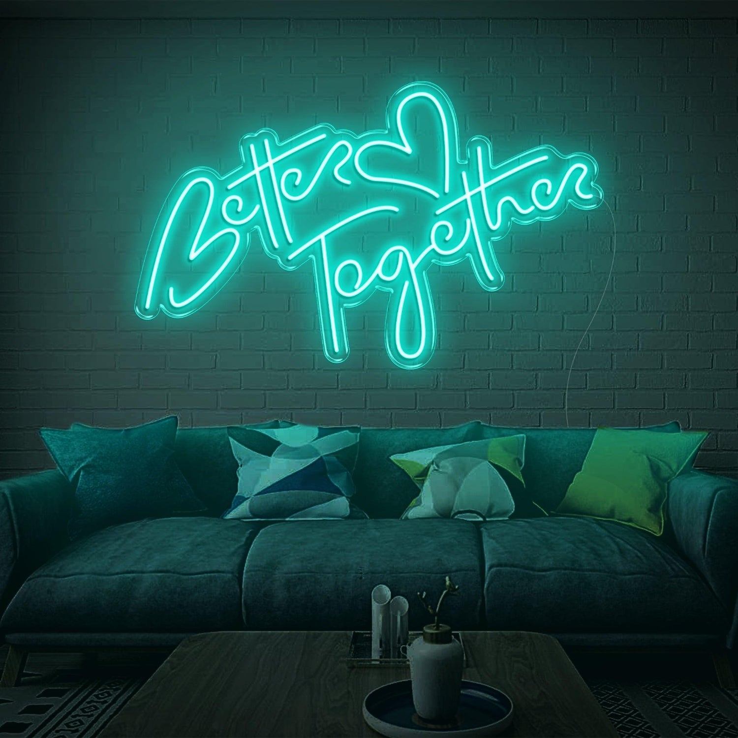 Better Together Warm Yellow Led Neon Sign Handwritten Heart Design For Home | Shineneon