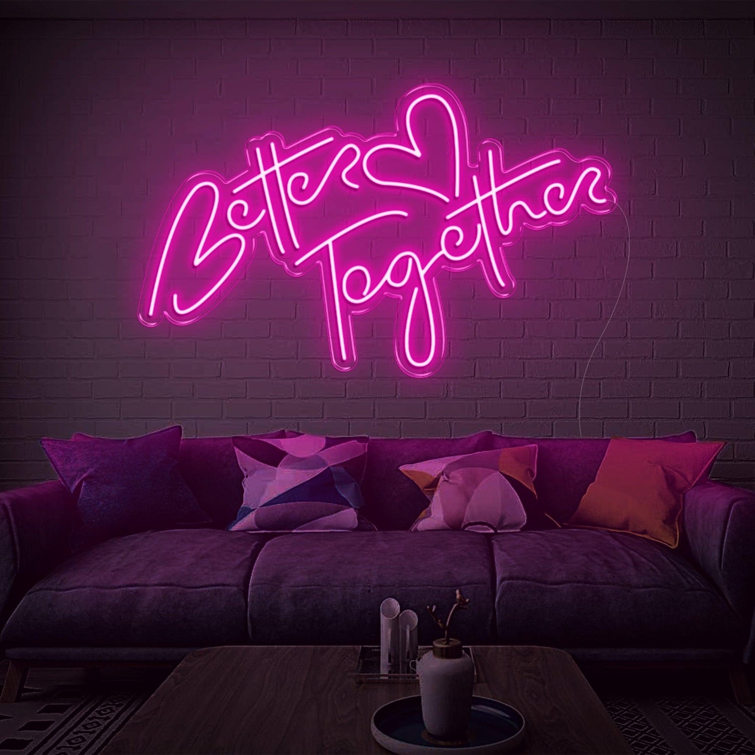 Better Together Warm Yellow Led Neon Sign Handwritten Heart Design For Home | Shineneon
