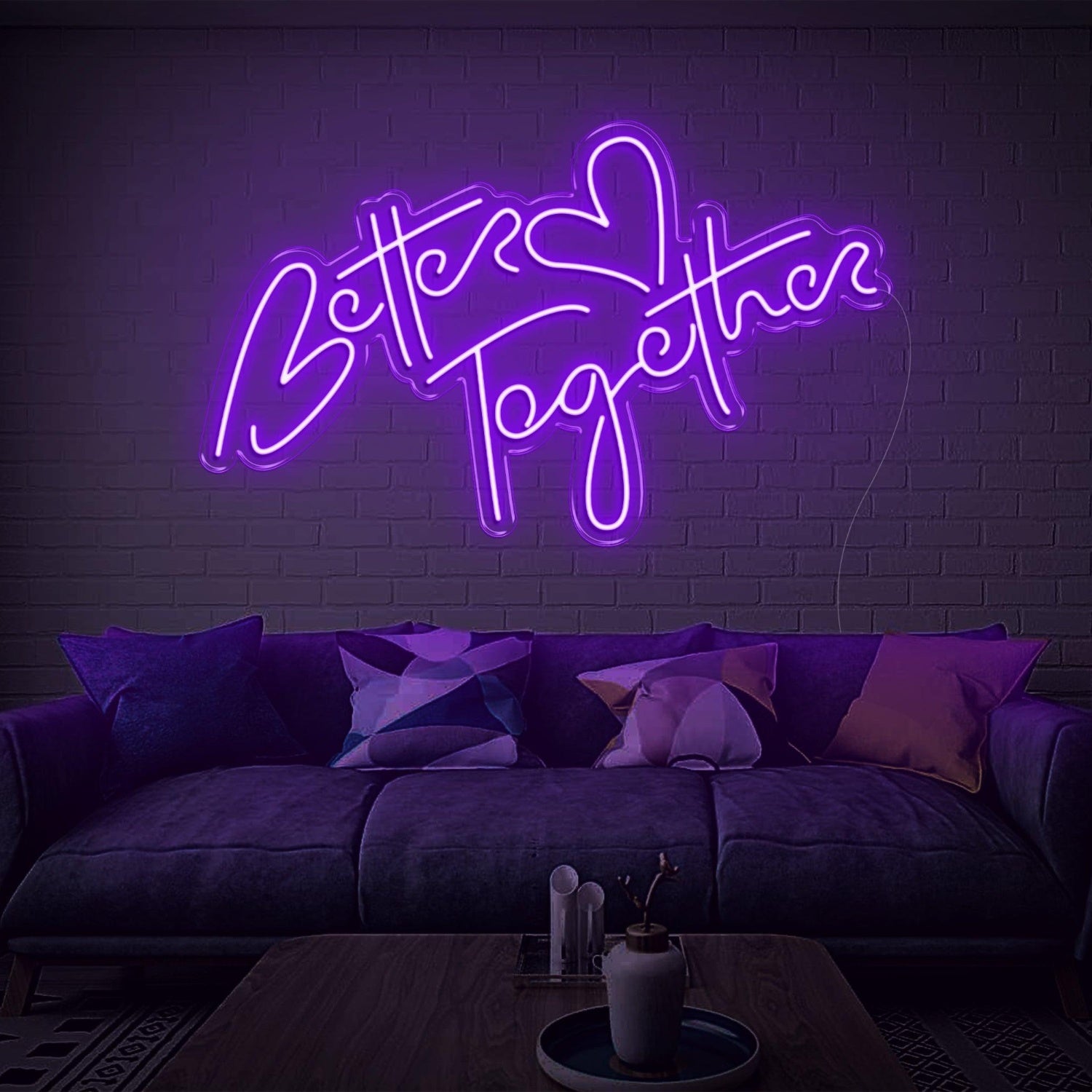 Better Together Warm Yellow Led Neon Sign Handwritten Heart Design For Home | Shineneon