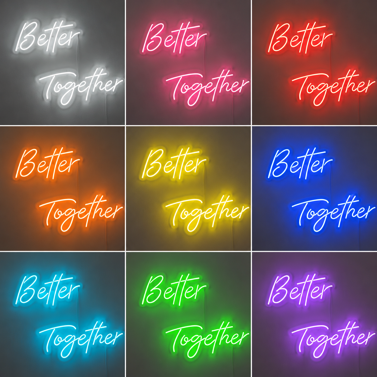 Better Together Word Wall Decor LED Neon Sign - 05 Color Grid