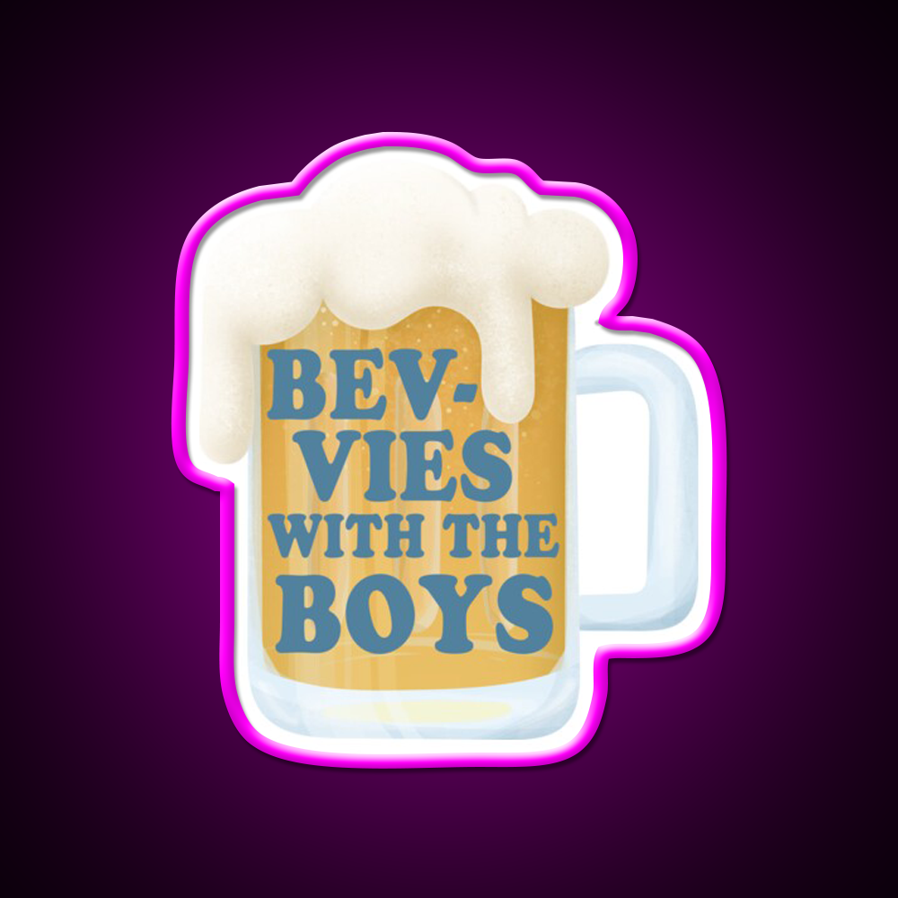 Bevvies With The Boys Beer Bar Decor Led Neon Sign Rgb Color - Neon sign mounted on wall in room