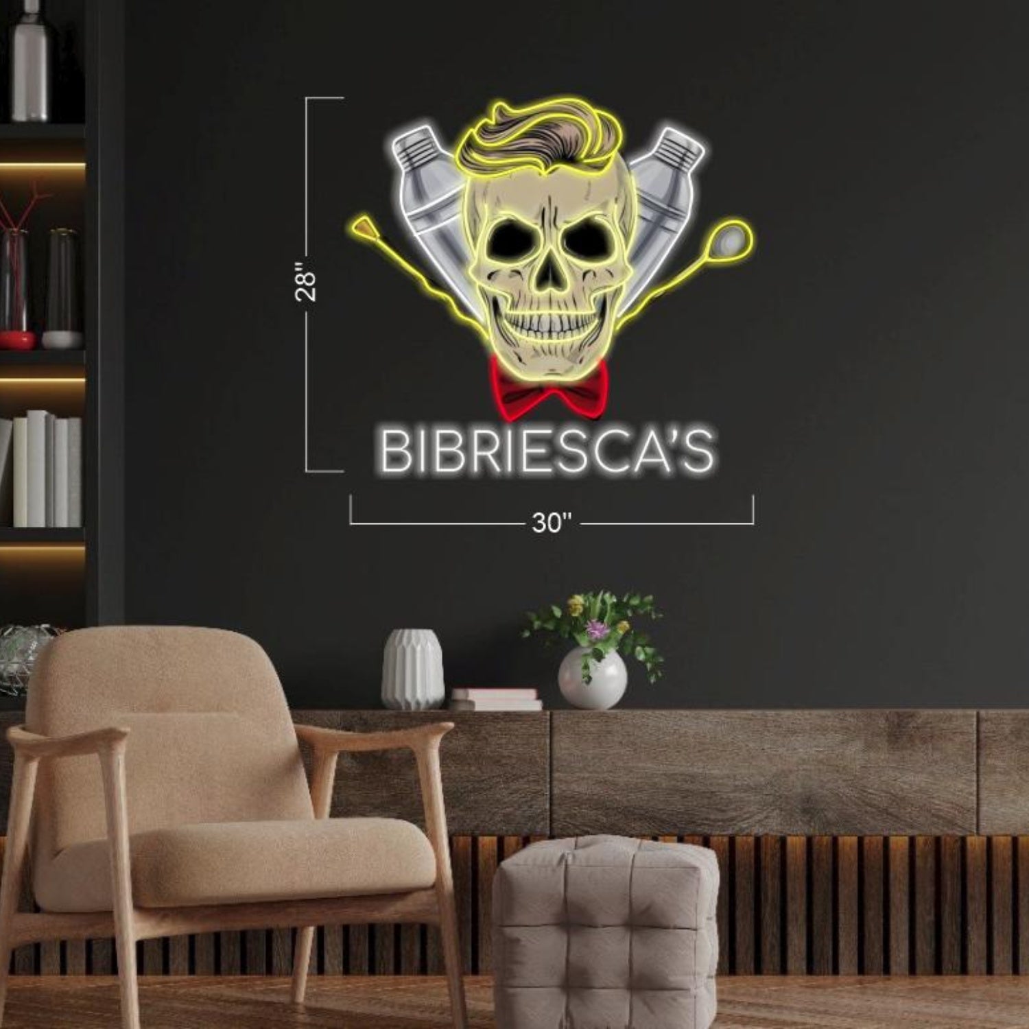 Bibriescas Yellow White Red Skull Bartender Led Neon Sign For Bar Restaurant Decor | Shineneon