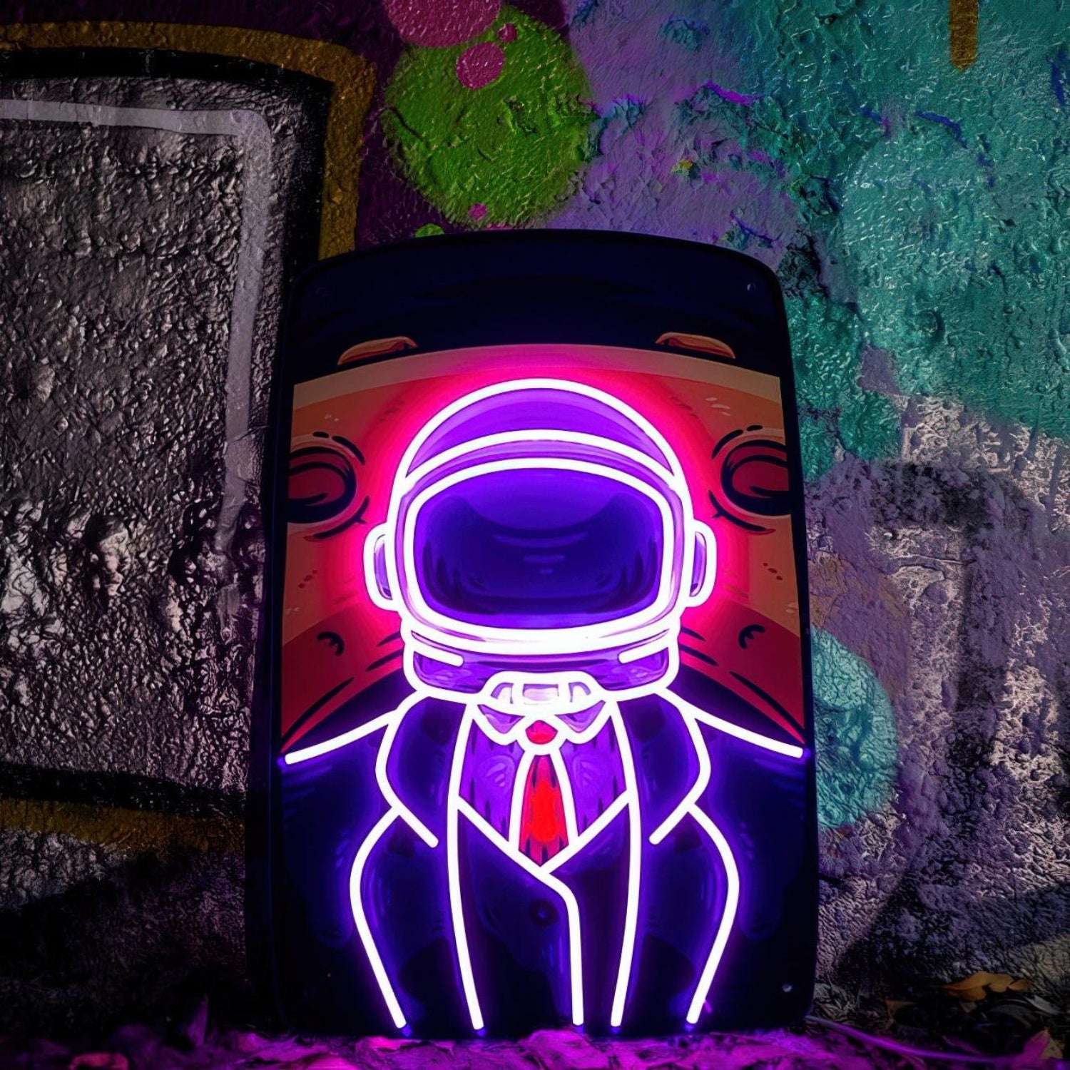 Big Man Moon Purple-White Astronaut Led Neon Sign For Urban Street Art Decor | Shineneon