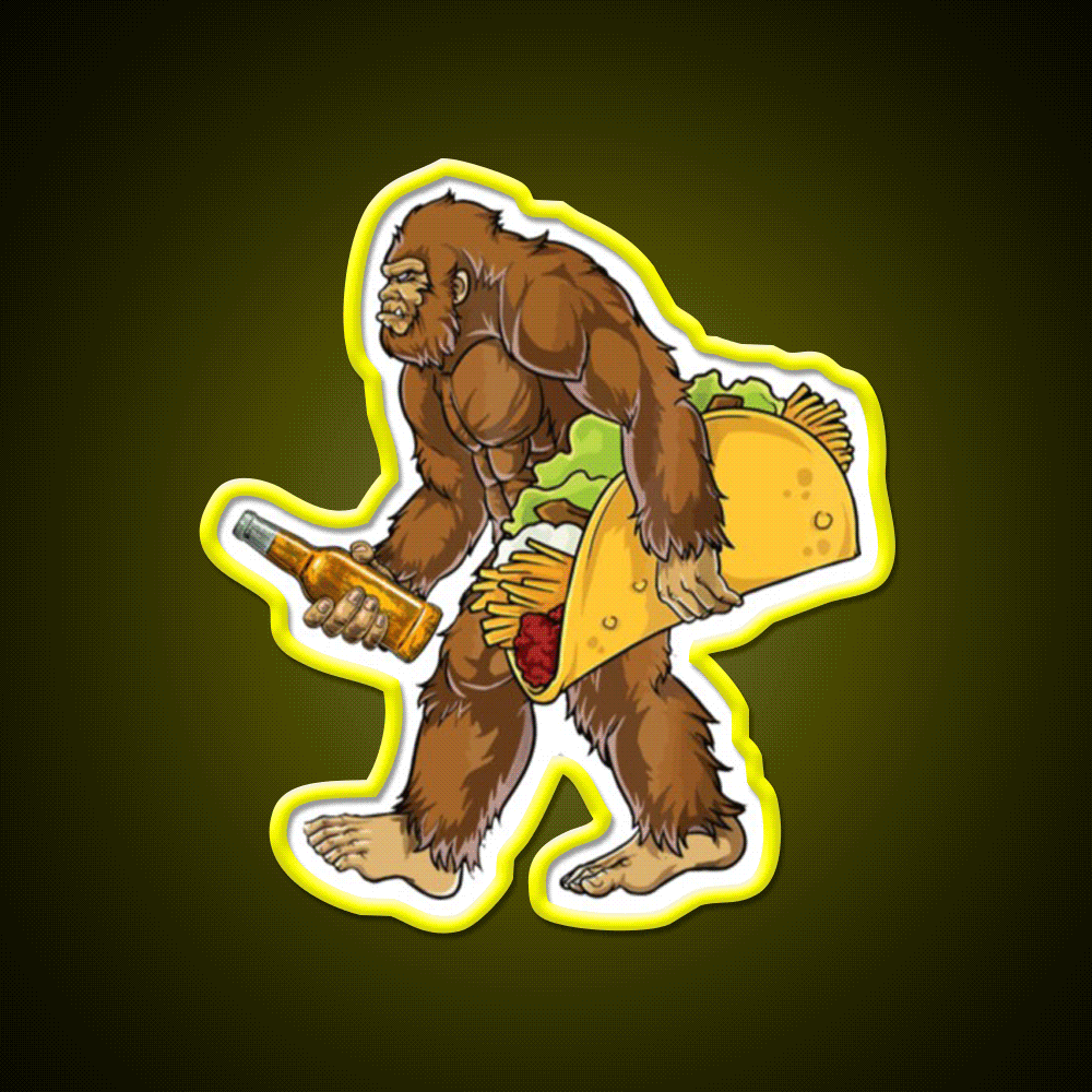 Bigfoot Carrying Taco And Beer Bar Decor Led Neon Sign Rgb Color - Custom LED neon sign front view