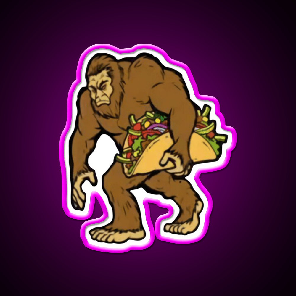 Bigfoot Sasquatch Carrying Taco Led Neon Sign Mexican Food Sign Rgb Color - Shineneon