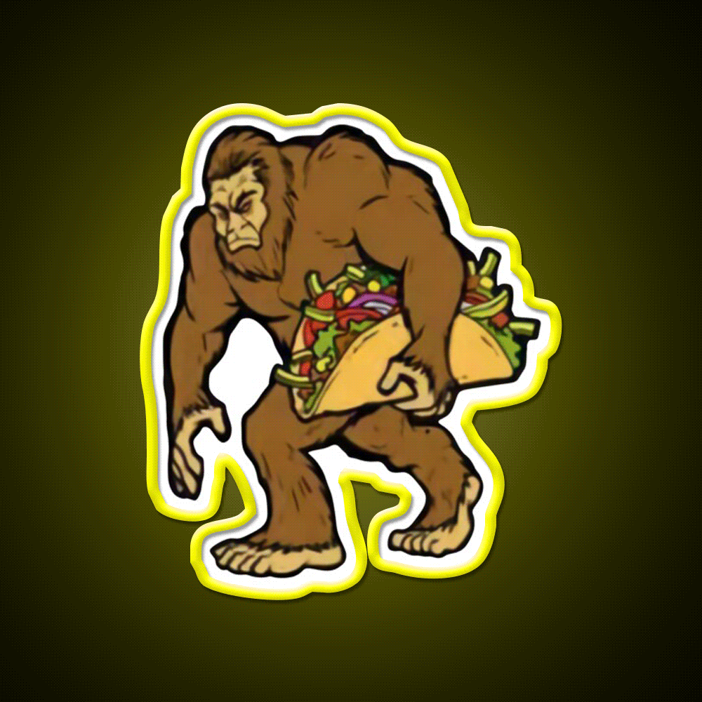 Bigfoot Sasquatch Carrying Taco Led Neon Sign Mexican Food Sign Rgb Color - Custom LED neon sign front view