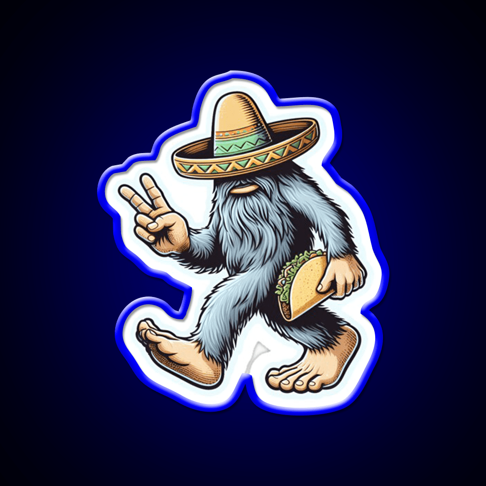 Bigfoot Wearing Sombrero And Carrying Taco Led Neon Sign Food Art Rgb Color - Shineneon