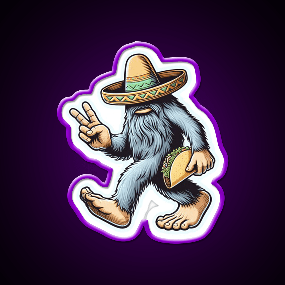 Bigfoot Wearing Sombrero And Carrying Taco Led Neon Sign Food Art Rgb Color - Shineneon