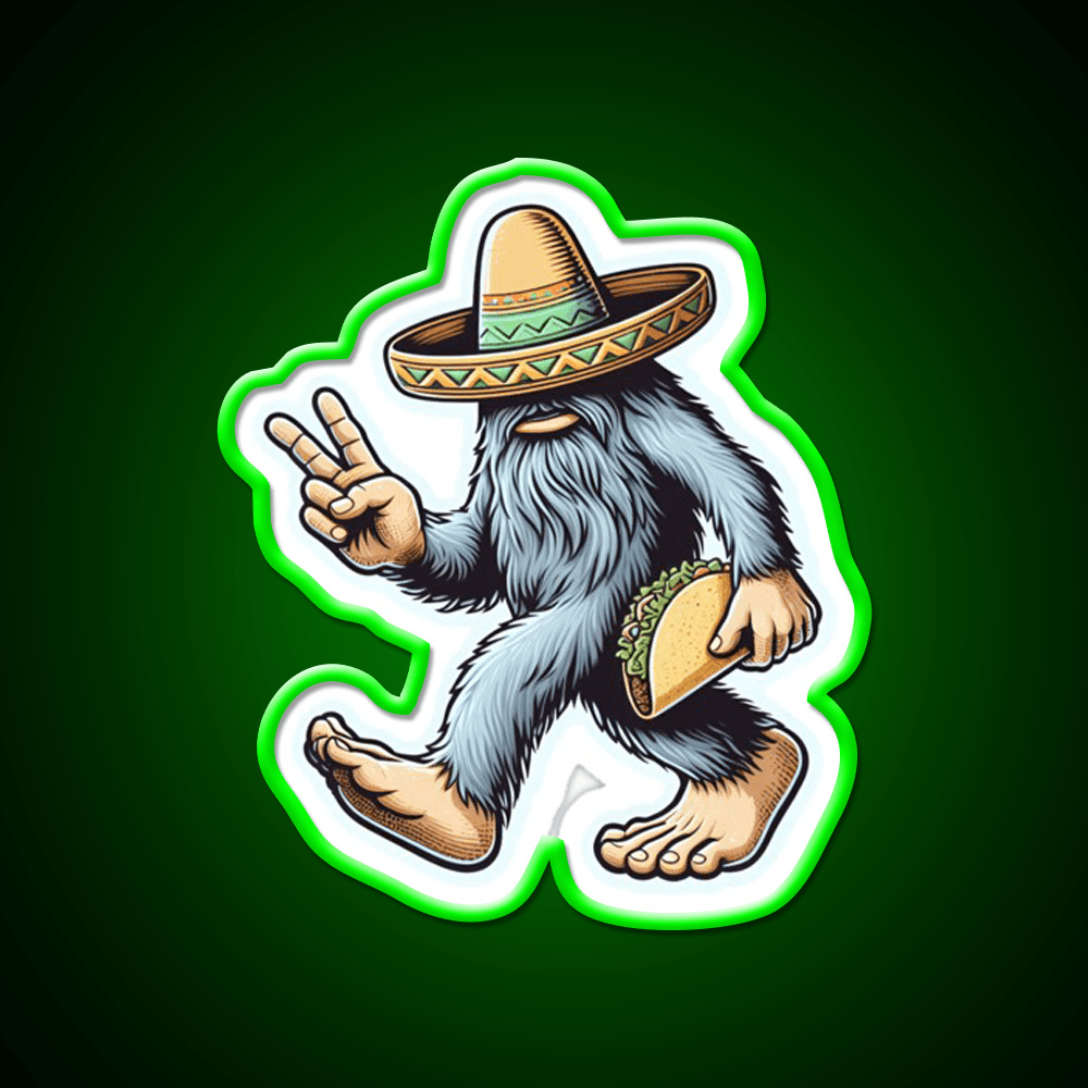 Bigfoot Wearing Sombrero And Carrying Taco Led Neon Sign Food Art Rgb Color - Shineneon