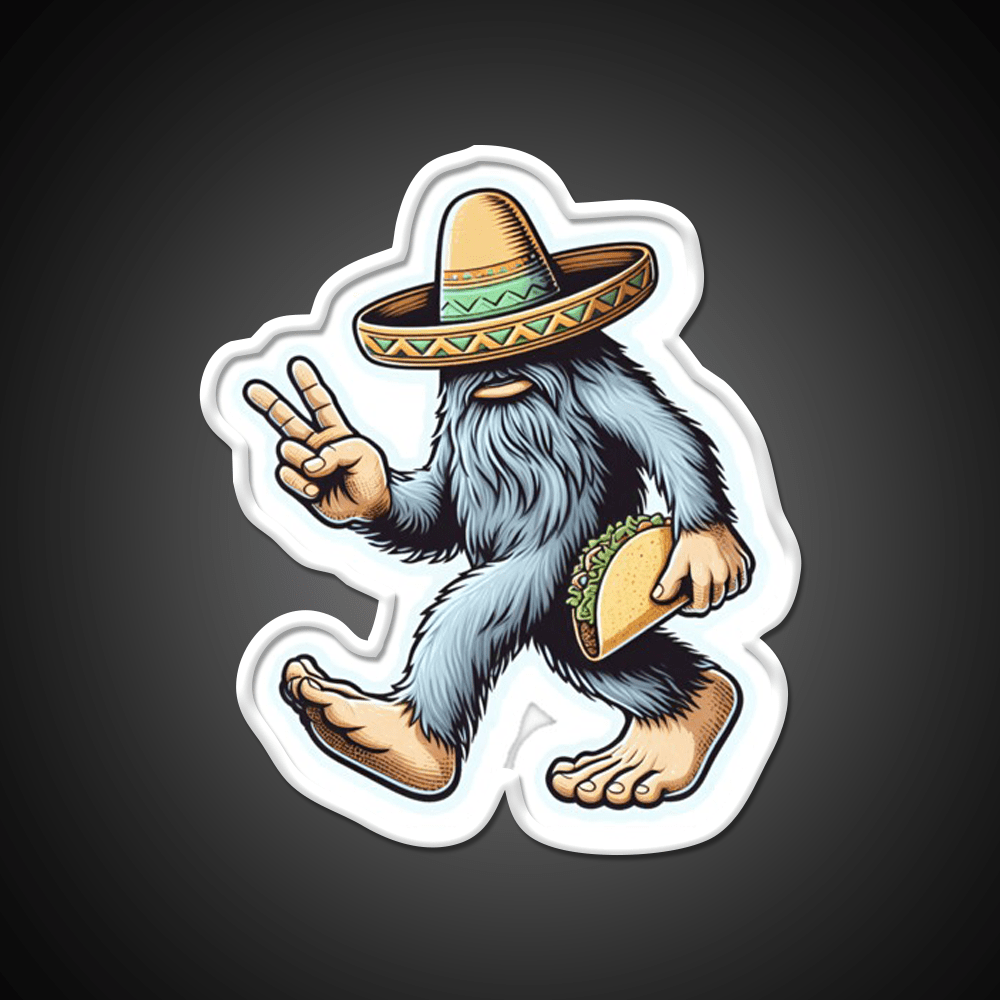Bigfoot Wearing Sombrero And Carrying Taco Led Neon Sign Food Art Rgb Color - Shineneon