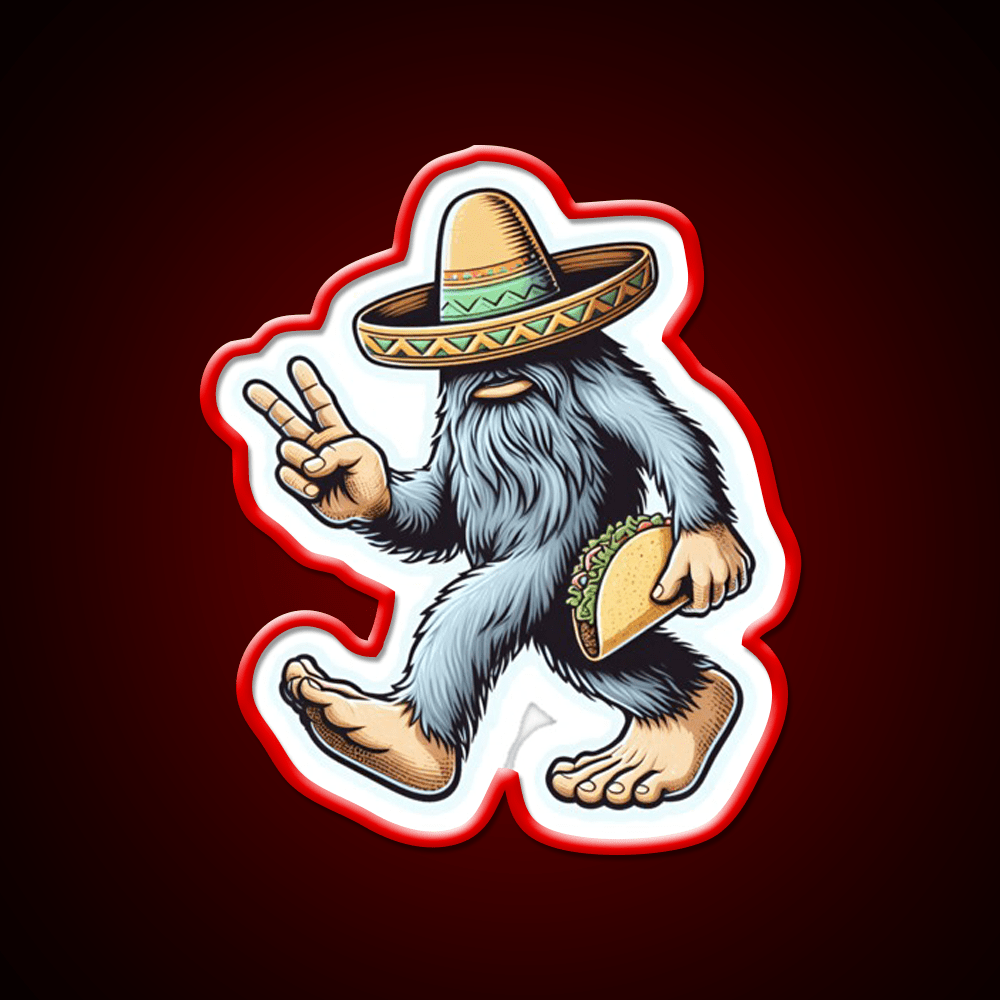 Bigfoot Wearing Sombrero And Carrying Taco Led Neon Sign Food Art Rgb Color - Shineneon