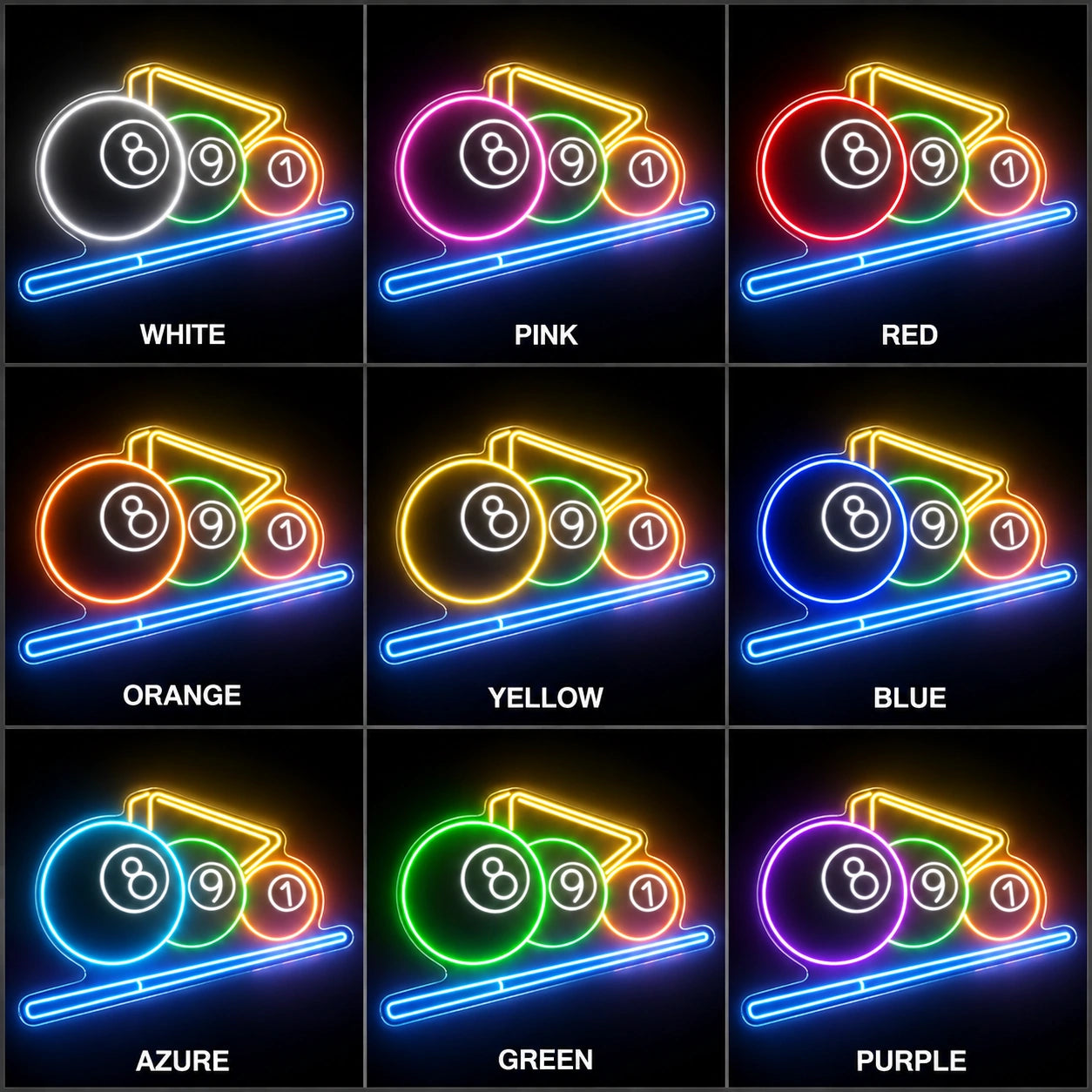 Billiard Balls Rack Neon Sign LED Neon Sign color grid