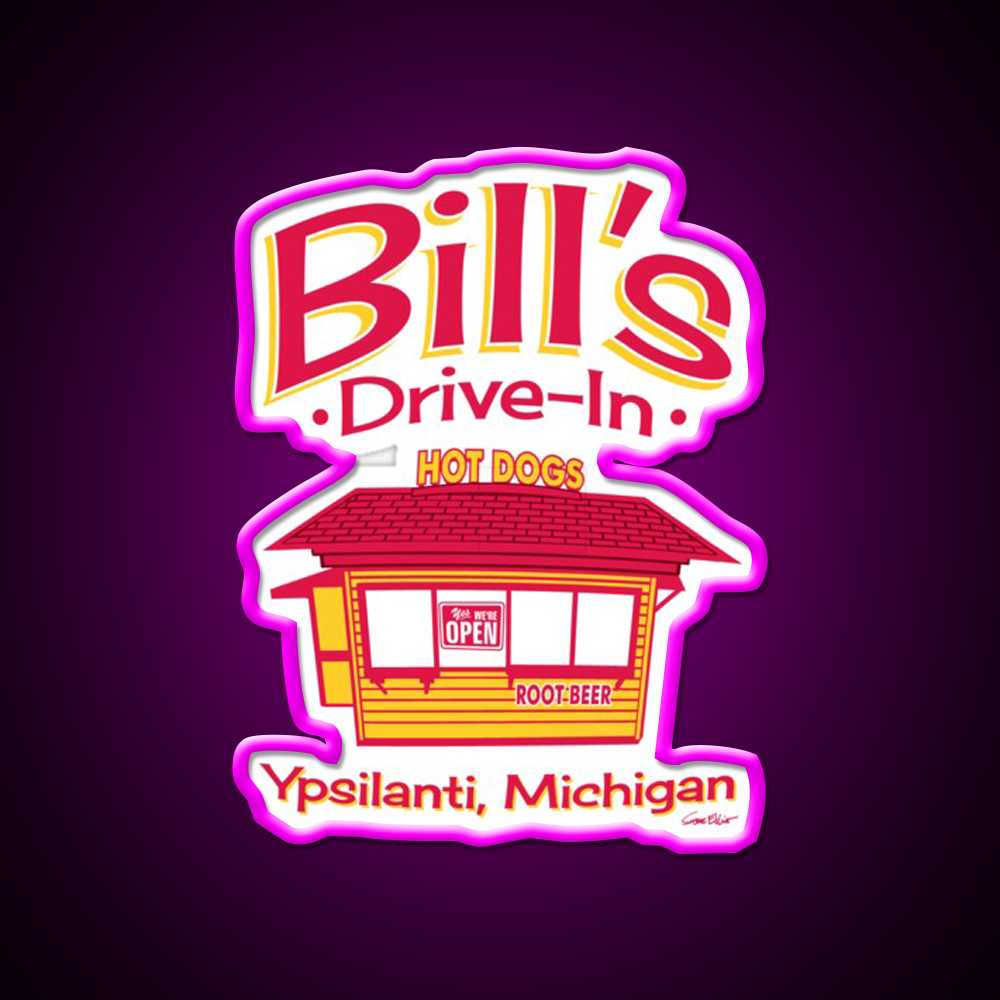 Bills Drive In Hot Dog Stand Beer Bar Decor Led Neon Sign Rgb Color - Neon sign mounted on wall in room