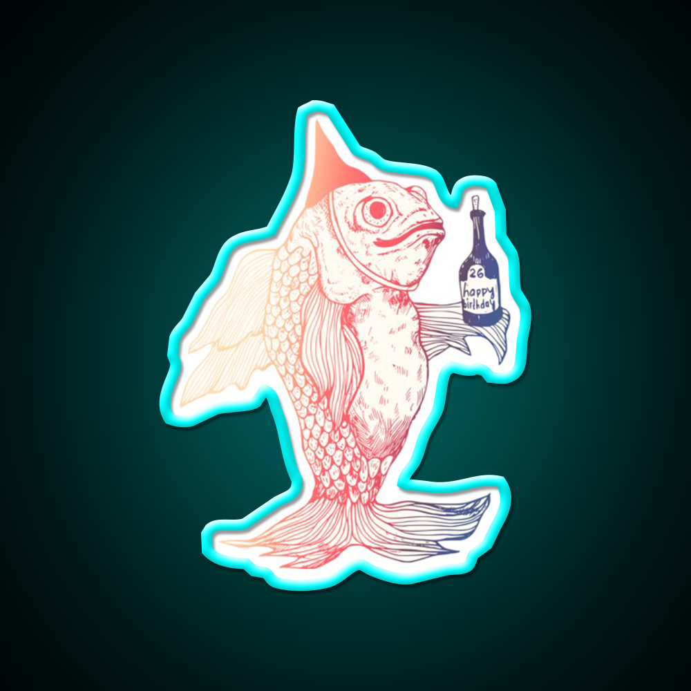 Birthday Fish Man Cave Bar Led Neon Sign Rgb Color