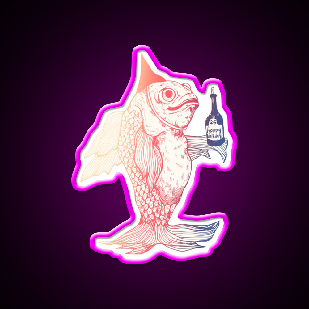 Birthday Fish Man Cave Bar Led Neon Sign Rgb Color