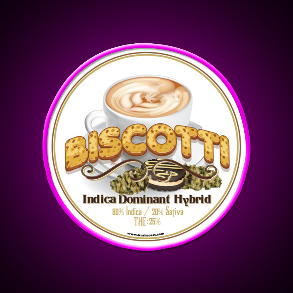 Biscotti Strain Art Hemp Inspired Green Leaf Led Neon Sign Rgb Color - Neon sign mounted on wall in room
