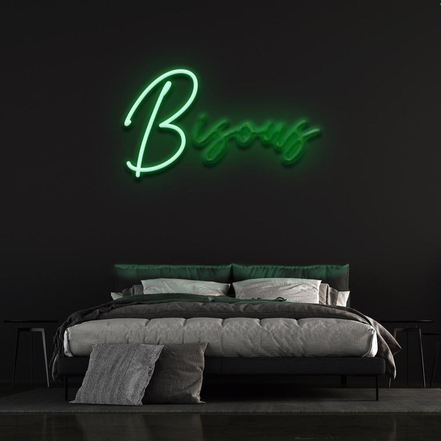 Bisous Light Blue Led Neon Sign For Bedroom D Ecor French Kiss Word Art In Style | Shineneon