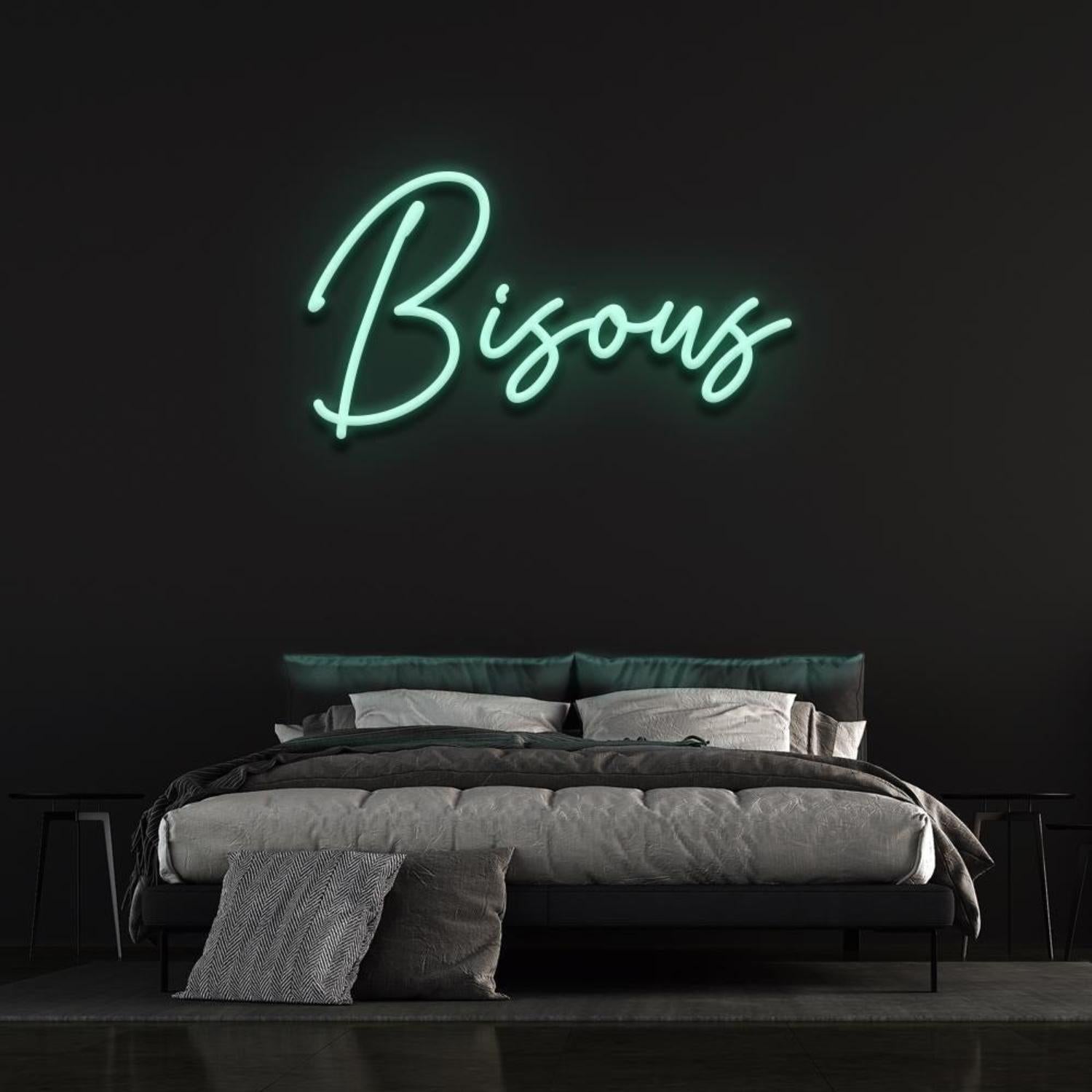 Bisous Light Blue Led Neon Sign For Bedroom D Ecor French Kiss Word Art In Style | Shineneon