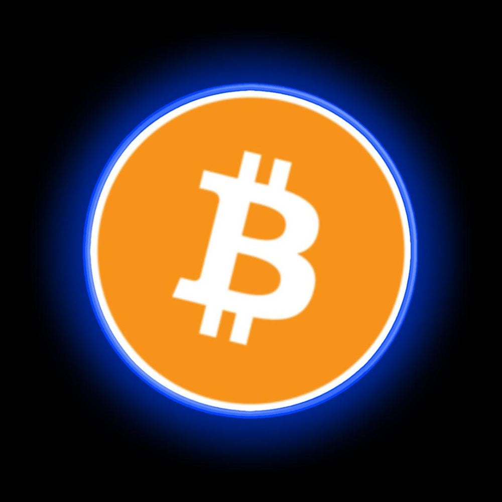 Bitcoin Neon Sign Restaurant Wall Art - Neon sign mounted on wall in room