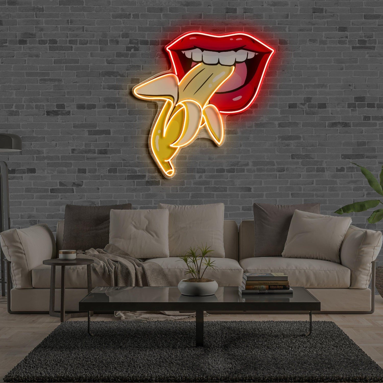 Biter Led Neon Sign Red Lips Yellow Banana Pop Art Indoor Wall Decor | Shineneon