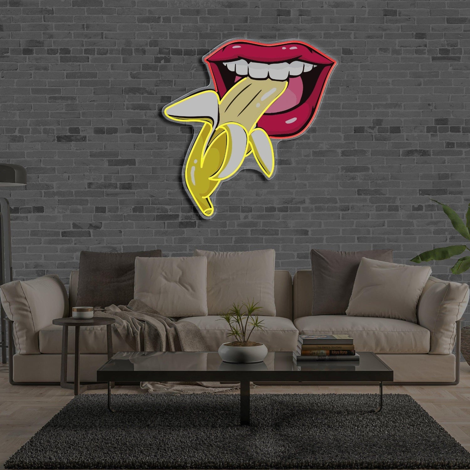 Biter Led Neon Sign Red Lips Yellow Banana Pop Art Indoor Wall Decor | Shineneon