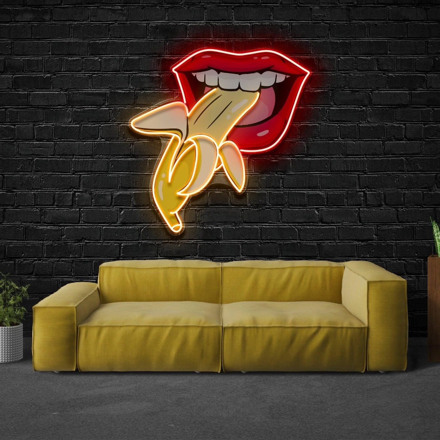 Biter Led Neon Sign Red Lips Yellow Banana Pop Art Indoor Wall Decor | Shineneon