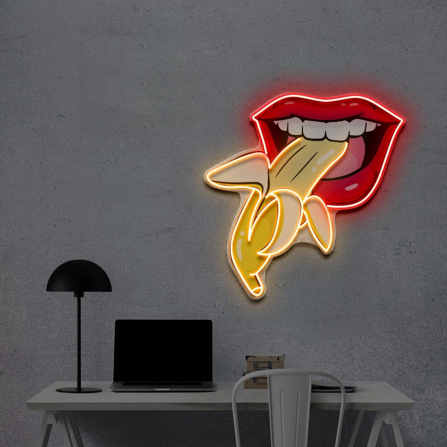 Biter Led Neon Sign Red Lips Yellow Banana Pop Art Indoor Wall Decor | Shineneon