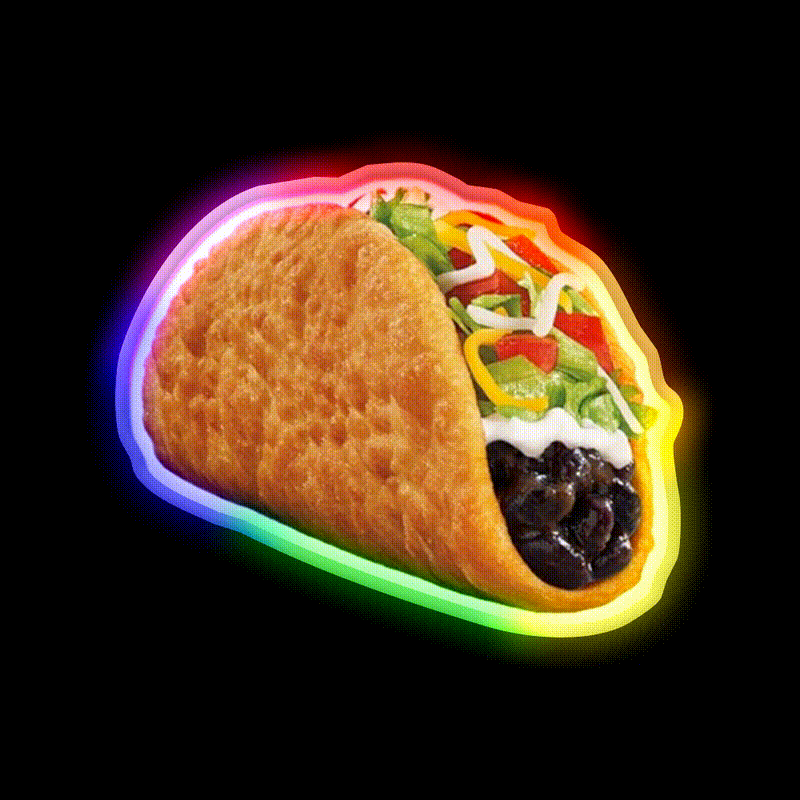 Black Bean Chalupa Supreme Taco Led Neon Sign Mexican Food Sign Rgb Color - LED neon sign close-up detail