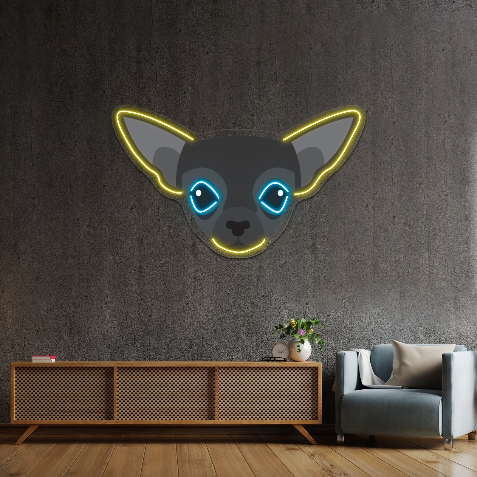 Black Chihuahua Artwork Led Neon Sign