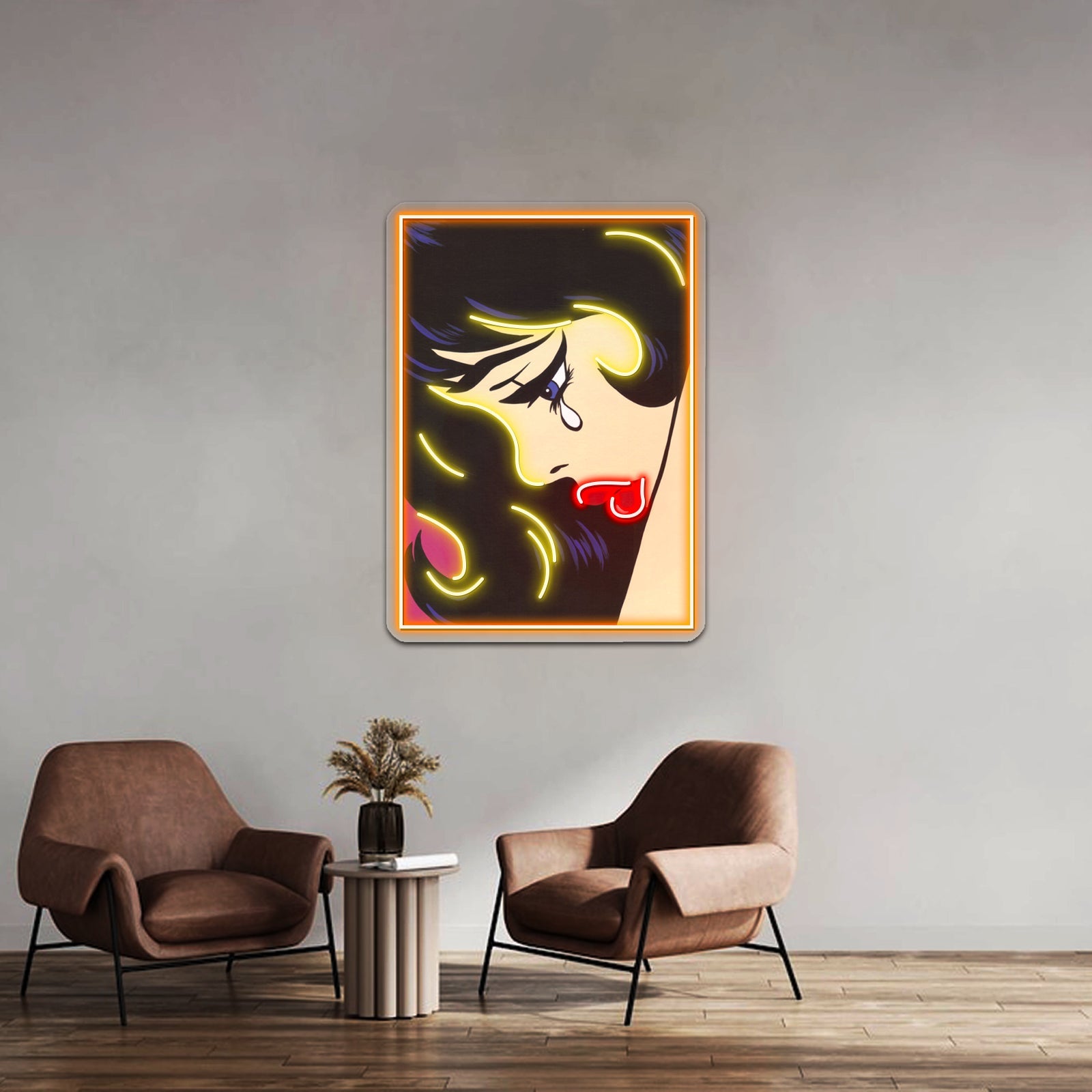 Black Curl Crying Comic Girl Artwork Led Neon Sign - Shineneon