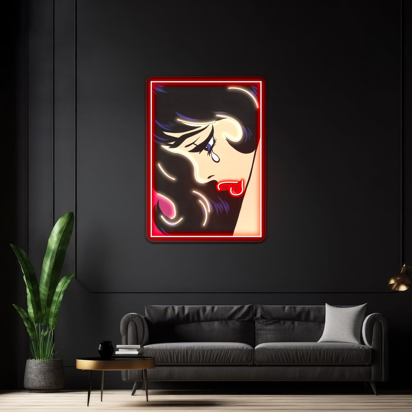 Black Curl Crying Comic Girl Artwork Led Neon Sign - Shineneon