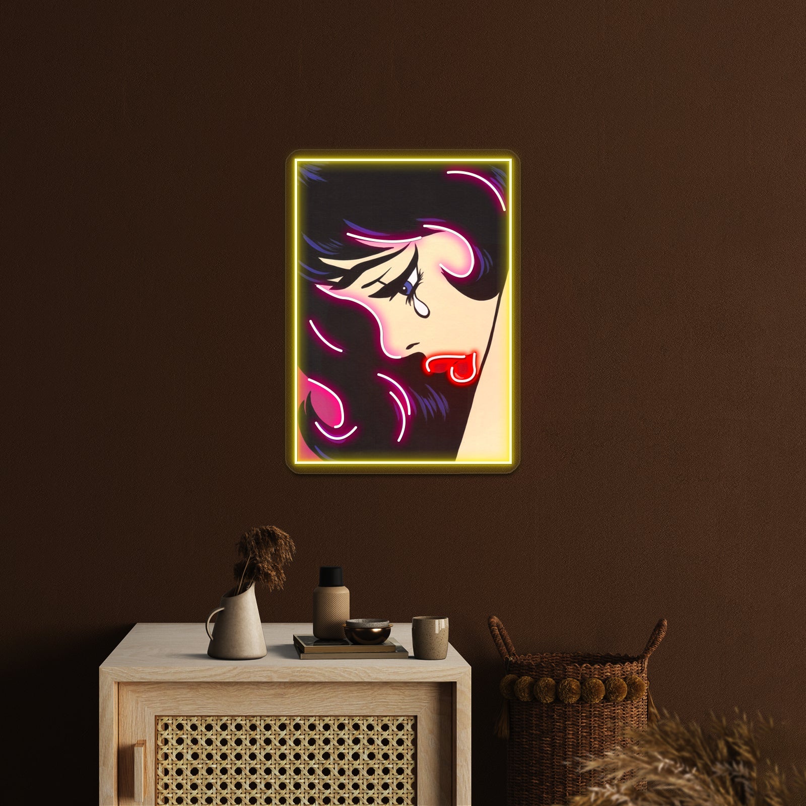 Black Curl Crying Comic Girl Artwork Led Neon Sign - Shineneon