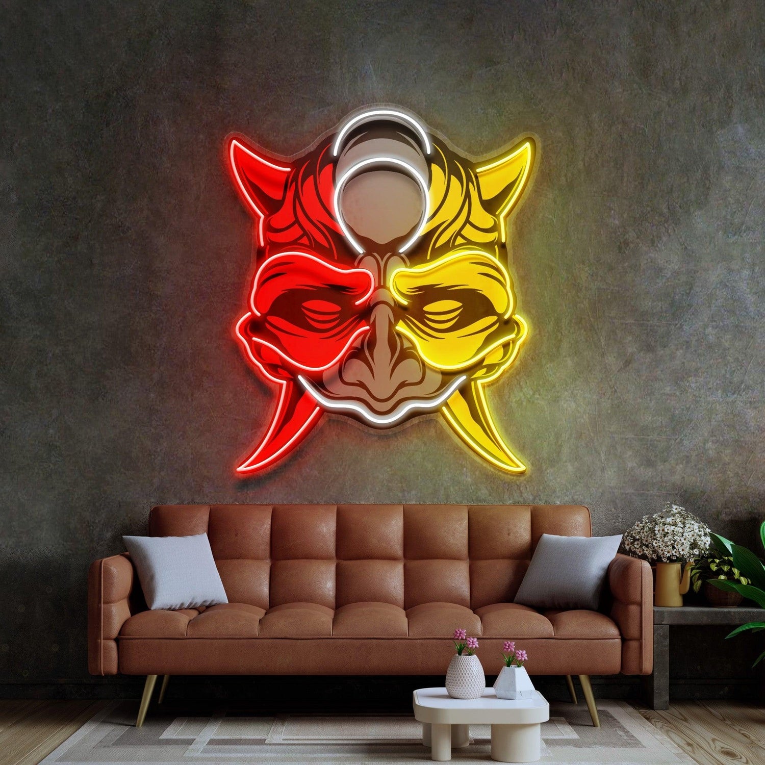 Black Devil Mask Pink Floating Figure Uv Printed Led Neon Sign For Home Decor | Shineneon