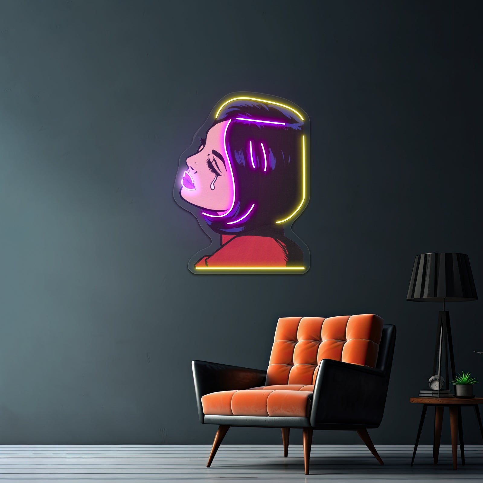 Black Hair Crying Comic Girl Artwork Led Neon Sign
